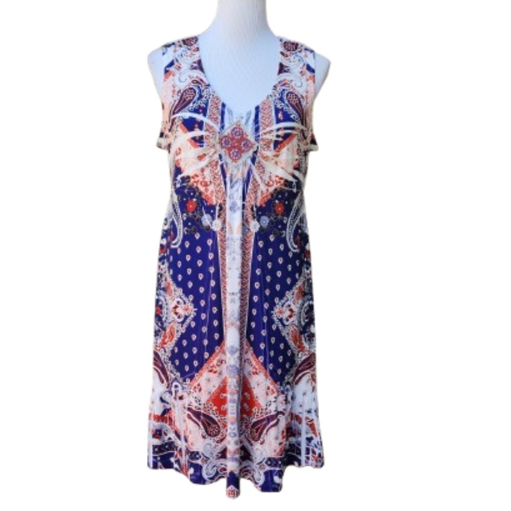 Apt. 9 Multicolor Print Dress Lightweight Embellished Sleeveless Patriotic
